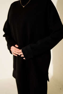 Yan Yırtmaç Detaylı Loyşa İkili Takım Siyah - İkili Takım