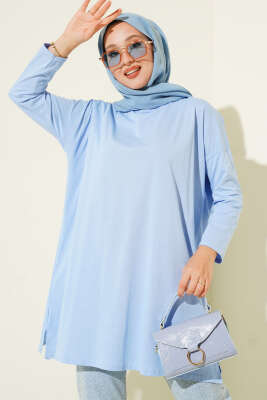 Yan Yırtmaçlı Basic Tunik Bebe Mavi - ELFİDA TEKSTİL