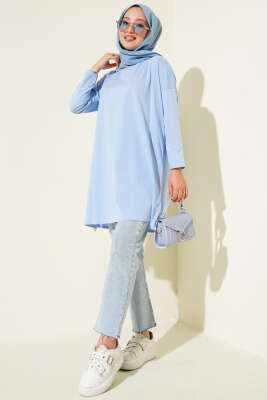 Yan Yırtmaçlı Basic Tunik Bebe Mavi - Tunik