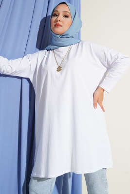 Yan Yırtmaçlı Basic Tunik Beyaz - Tunik