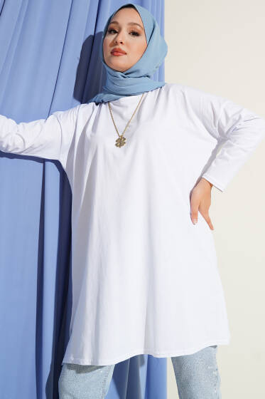 Yan Yırtmaçlı Basic Tunik Beyaz - Tunik