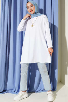 Yan Yırtmaçlı Basic Tunik Beyaz - Yılın Fırsatı