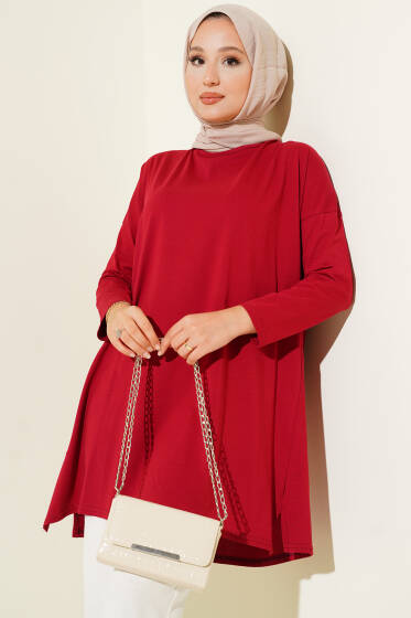 Yan Yırtmaçlı Basic Tunik Bordo - Tunik