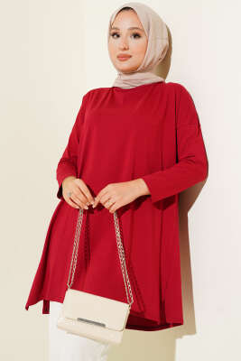 Yan Yırtmaçlı Basic Tunik Bordo 