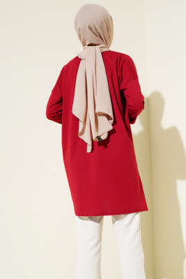 Yan Yırtmaçlı Basic Tunik Bordo - Yılın Fırsatı