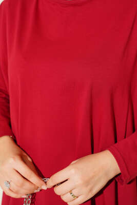 Yan Yırtmaçlı Basic Tunik Bordo - Yılın Fırsatı