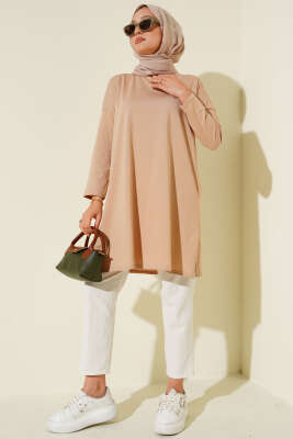 Yan Yırtmaçlı Basic Tunik Camel - 100-300 TL Ürünler