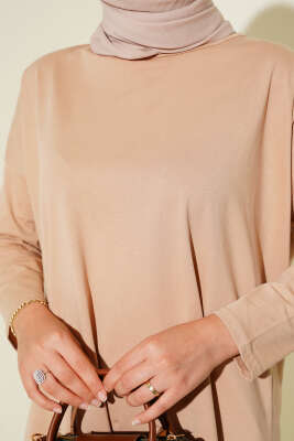 Yan Yırtmaçlı Basic Tunik Camel - Tunik