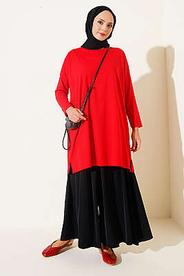 Yan Yırtmaçlı Basic Tunik Kırmızı - Tunik