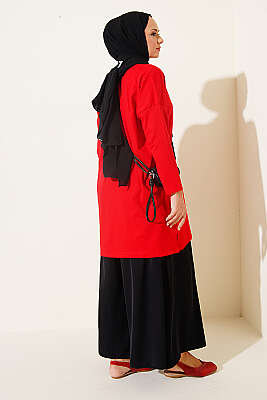 Yan Yırtmaçlı Basic Tunik Kırmızı - Tunik