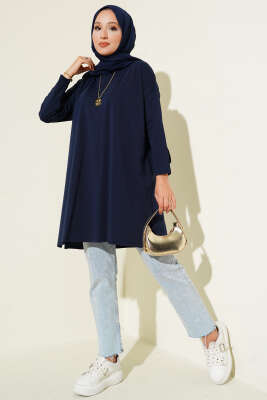 Yan Yırtmaçlı Basic Tunik Lacivert - Tunik
