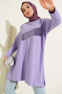 Yan Yırtmaçlı Basic Tunik Lila - ELFİDA TEKSTİL