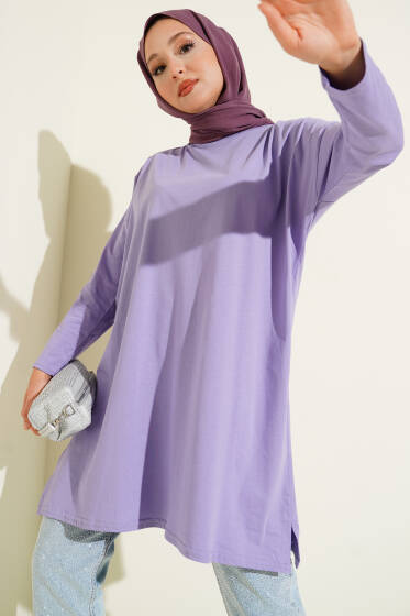 Yan Yırtmaçlı Basic Tunik Lila - Yılın Fırsatı