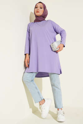 Yan Yırtmaçlı Basic Tunik Lila - Yılın Fırsatı
