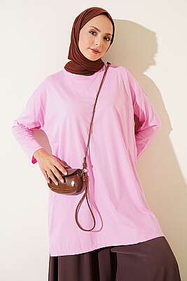 Yan Yırtmaçlı Basic Tunik Pembe 