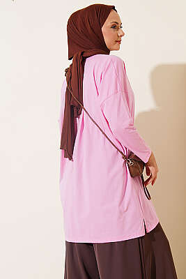 Yan Yırtmaçlı Basic Tunik Pembe - Tunik