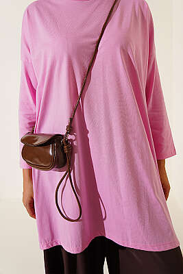 Yan Yırtmaçlı Basic Tunik Pembe - Tunik
