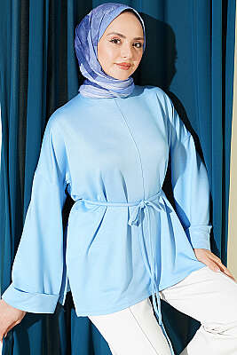 Yan Yırtmaçlı Duble Kol Tunik Bebe Mavi 