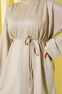 Yan Yırtmaçlı Duble Kol Tunik Bej - Yılın Fırsatı