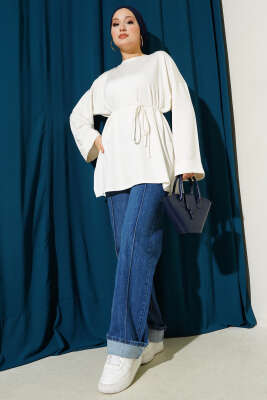 Yan Yırtmaçlı Duble Kol Tunik Ekru - Yılın Fırsatı