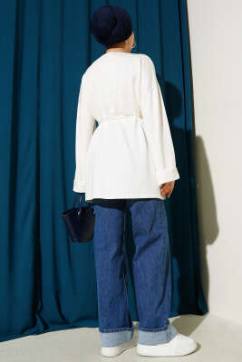 Yan Yırtmaçlı Duble Kol Tunik Ekru - Yılın Fırsatı