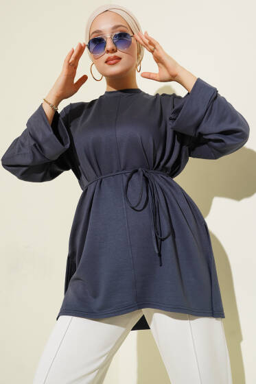 Yan Yırtmaçlı Duble Kol Tunik Füme - Yılın Fırsatı