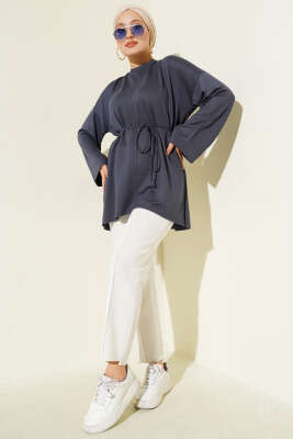 Yan Yırtmaçlı Duble Kol Tunik Füme - Yılın Fırsatı