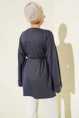 Yan Yırtmaçlı Duble Kol Tunik Füme - Yılın Fırsatı