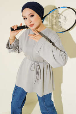 Yan Yırtmaçlı Duble Kol Tunik Gri - Yılın Fırsatı