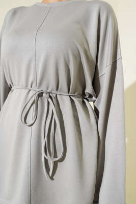 Yan Yırtmaçlı Duble Kol Tunik Gri - Yılın Fırsatı