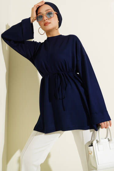 Yan Yırtmaçlı Duble Kol Tunik Lacivert - Tunik