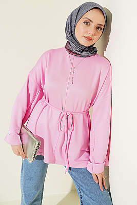 Yan Yırtmaçlı Duble Kol Tunik Pembe 