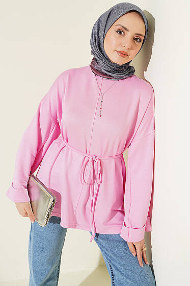Yan Yırtmaçlı Duble Kol Tunik Pembe - Yılın Fırsatı