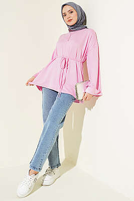 Yan Yırtmaçlı Duble Kol Tunik Pembe - Yılın Fırsatı