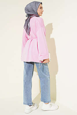 Yan Yırtmaçlı Duble Kol Tunik Pembe - Yılın Fırsatı
