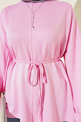 Yan Yırtmaçlı Duble Kol Tunik Pembe - Yılın Fırsatı