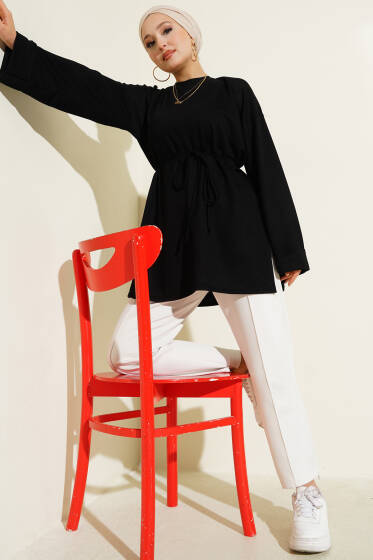 Yan Yırtmaçlı Duble Kol Tunik Siyah - Yılın Fırsatı