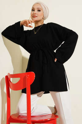 Yan Yırtmaçlı Duble Kol Tunik Siyah - Yılın Fırsatı