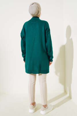 Yan Yırtmaçlı Düğmeli Triko Tunik Nefti - Triko Tunik