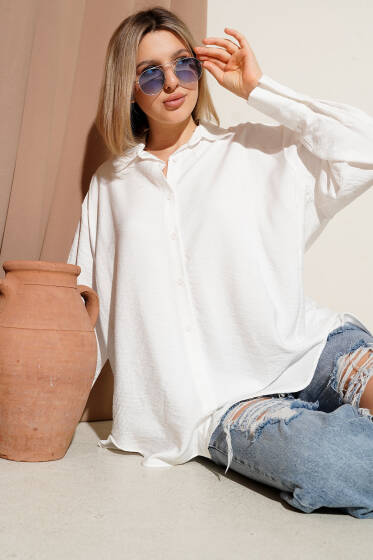 Yan Yırtmaçlı Gömlek Beyaz - Kadın Giyim Modelleri