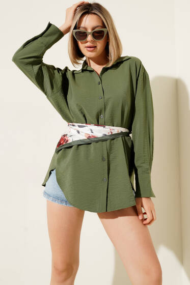 Yan Yırtmaçlı Gömlek Haki - Kadın Giyim Modelleri