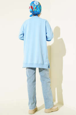 Yan Yırtmaçlı Kurdele Nakış Detaylı Tunik Bebe Mavi - Tunik