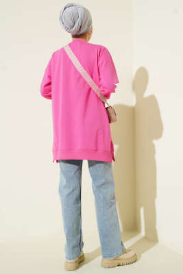 Yan Yırtmaçlı Kurdele Nakış Detaylı Tunik Pembe - Tunik