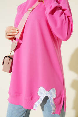 Yan Yırtmaçlı Kurdele Nakış Detaylı Tunik Pembe - Tunik