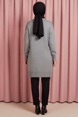Yan Yırtmaçlı Yumoş Uzun Triko Tunik Gri - 300-500 TL Ürünler