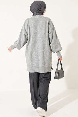Yan Yırtmaçlı Yumoş Uzun Triko Tunik Gri - 300-500 TL Ürünler