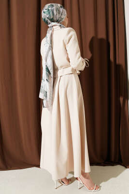 Yandan Bağcıklı Ceketli Etekli İkili Takım Bej - İkili Takım