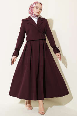 Yandan Bağcıklı Ceketli Etekli İkili Takım Burgonya - MD TREND
