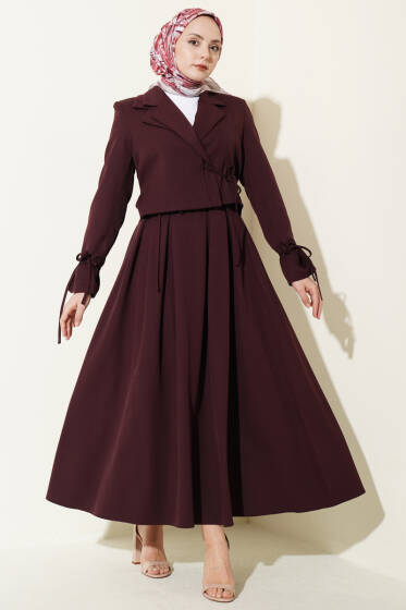Yandan Bağcıklı Ceketli Etekli İkili Takım Burgonya - İkili Takım