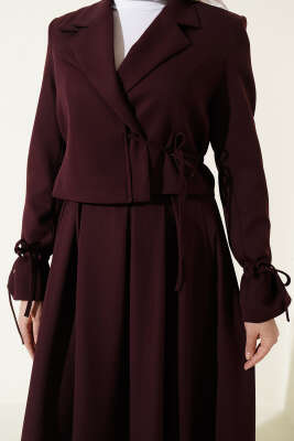 Yandan Bağcıklı Ceketli Etekli İkili Takım Burgonya - İkili Takım